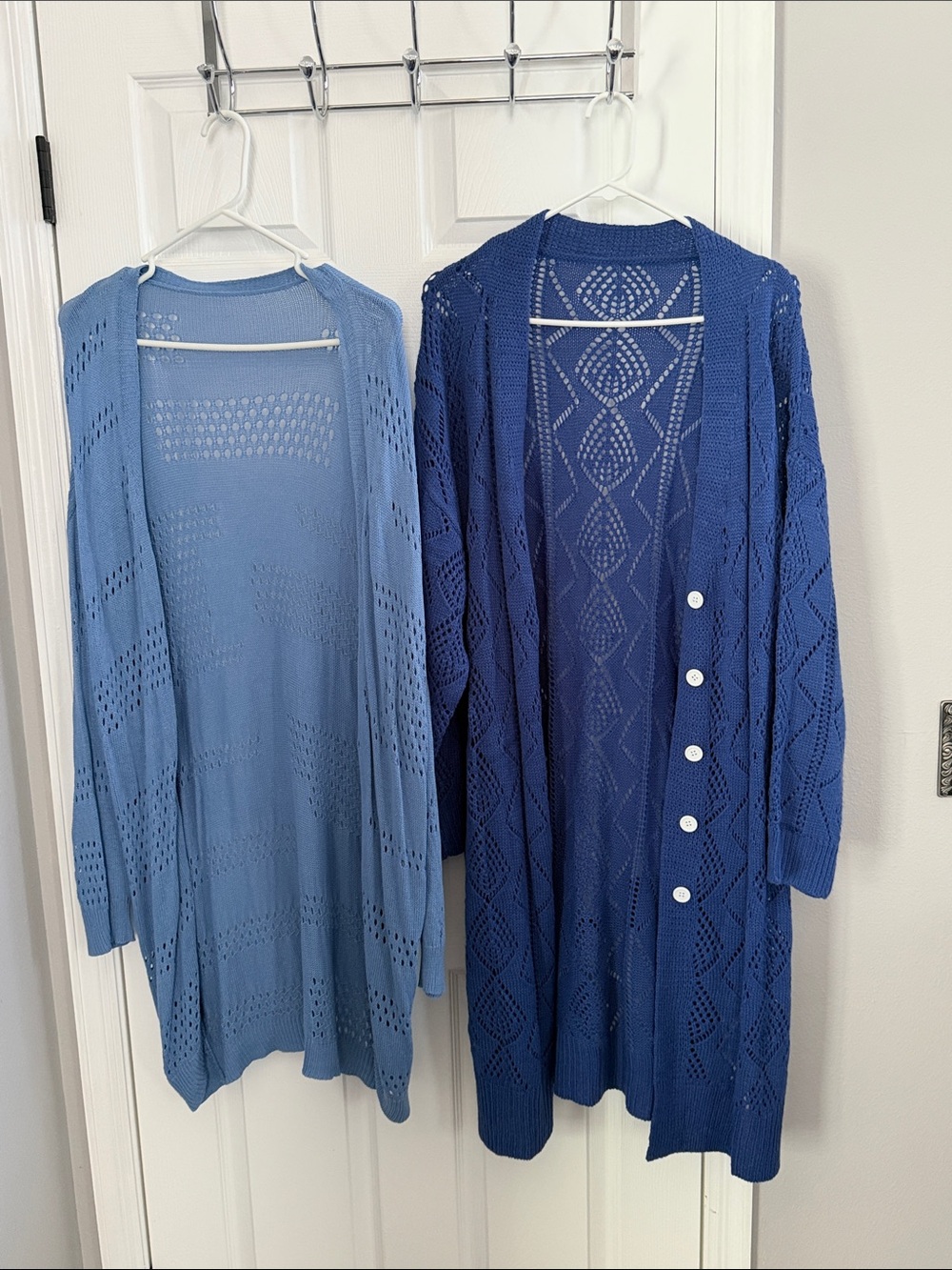 Light and Dark Blue Openwork Knit  Cardigans